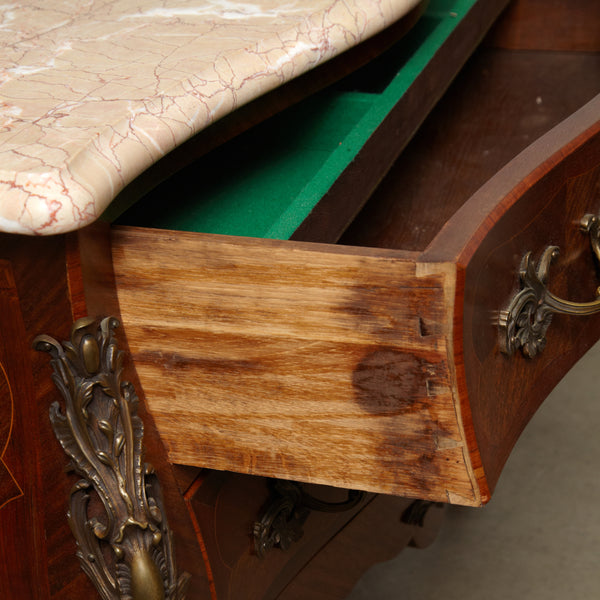 Rocco style rosewood commode with marble top ,France