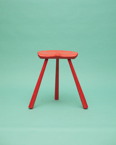 Vintage Swedish Orange Painted Three Legged Stool