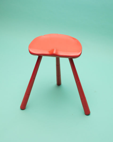Vintage Swedish Orange Painted Three Legged Stool