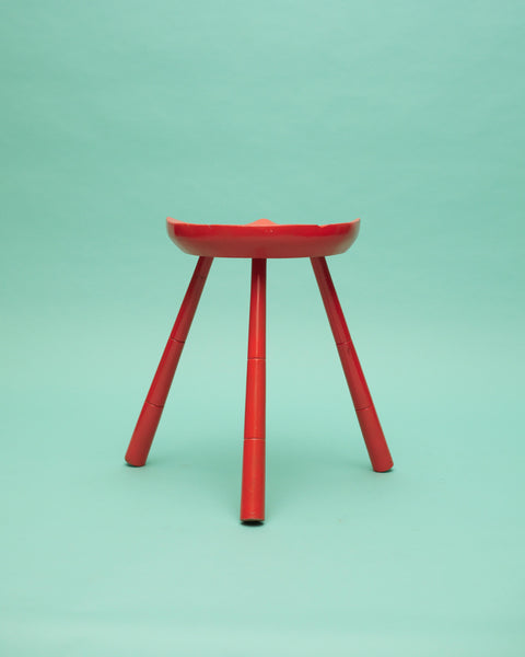 Vintage Swedish Orange Painted Three Legged Stool